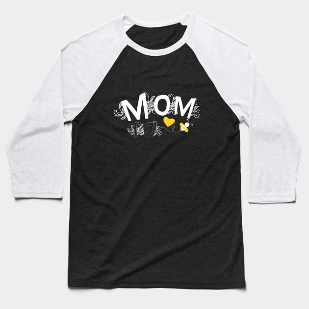 Mom To Be Pregnancy Announcement Modern White Floral Typography On Purple With Yellow Bee Baseball T-Shirt by ZAZIZU